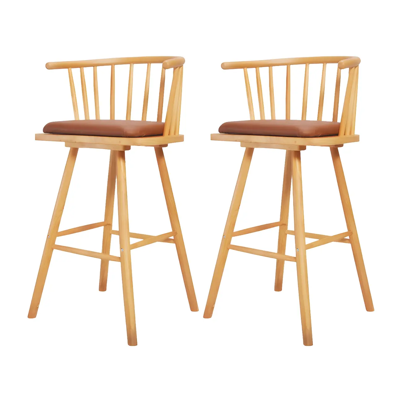 Traditional Wooden Low Back Bar Stool with Cushioned Seat Image - 14 | homeyfad