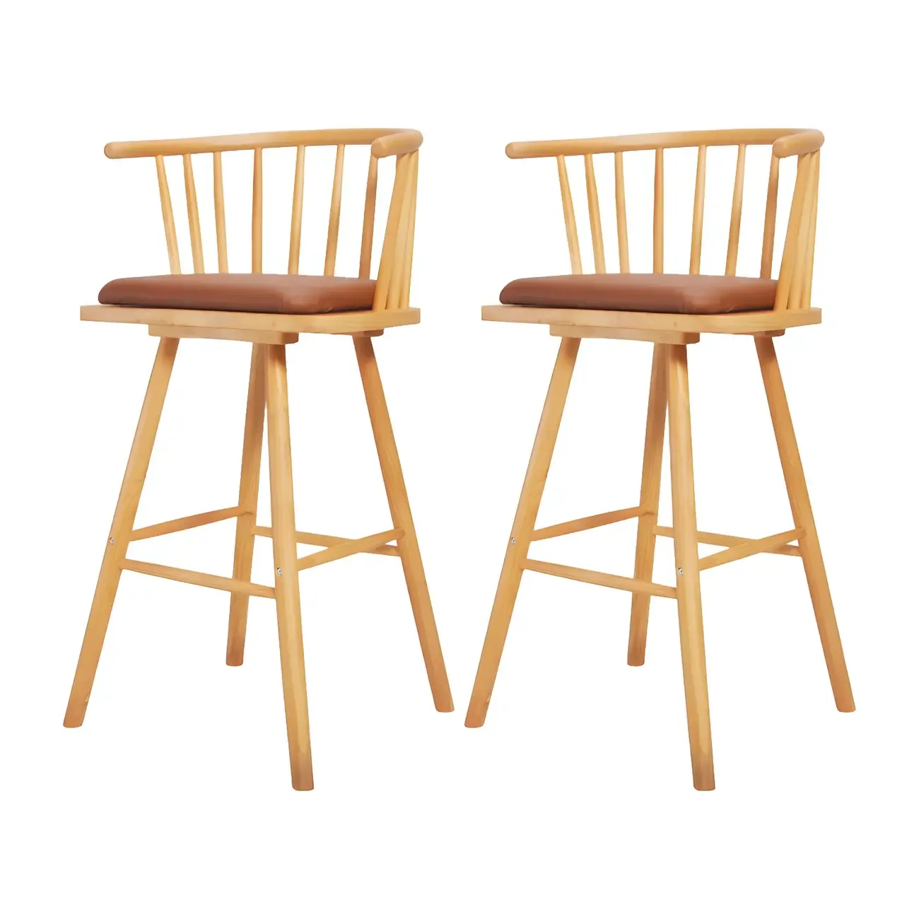 Traditional Wooden Low Back Bar Stool with Cushioned Seat Image - 14