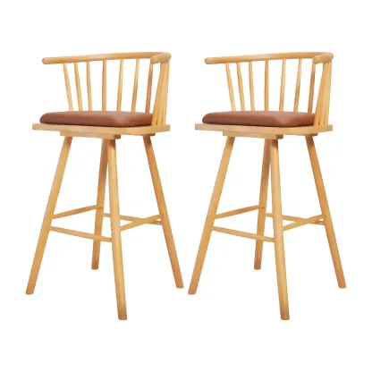 Traditional Wooden Low Back Bar Stool with Cushioned Seat Image - 14