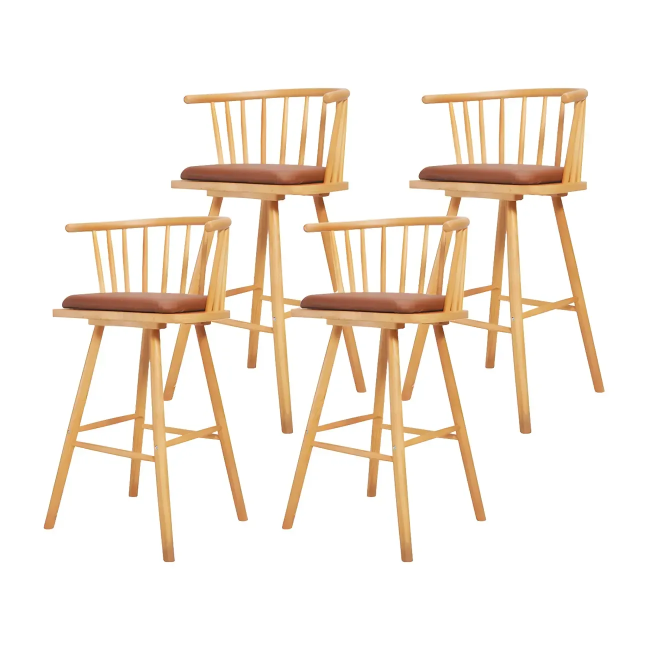 Traditional Wooden Low Back Bar Stool with Cushioned Seat Image - 15