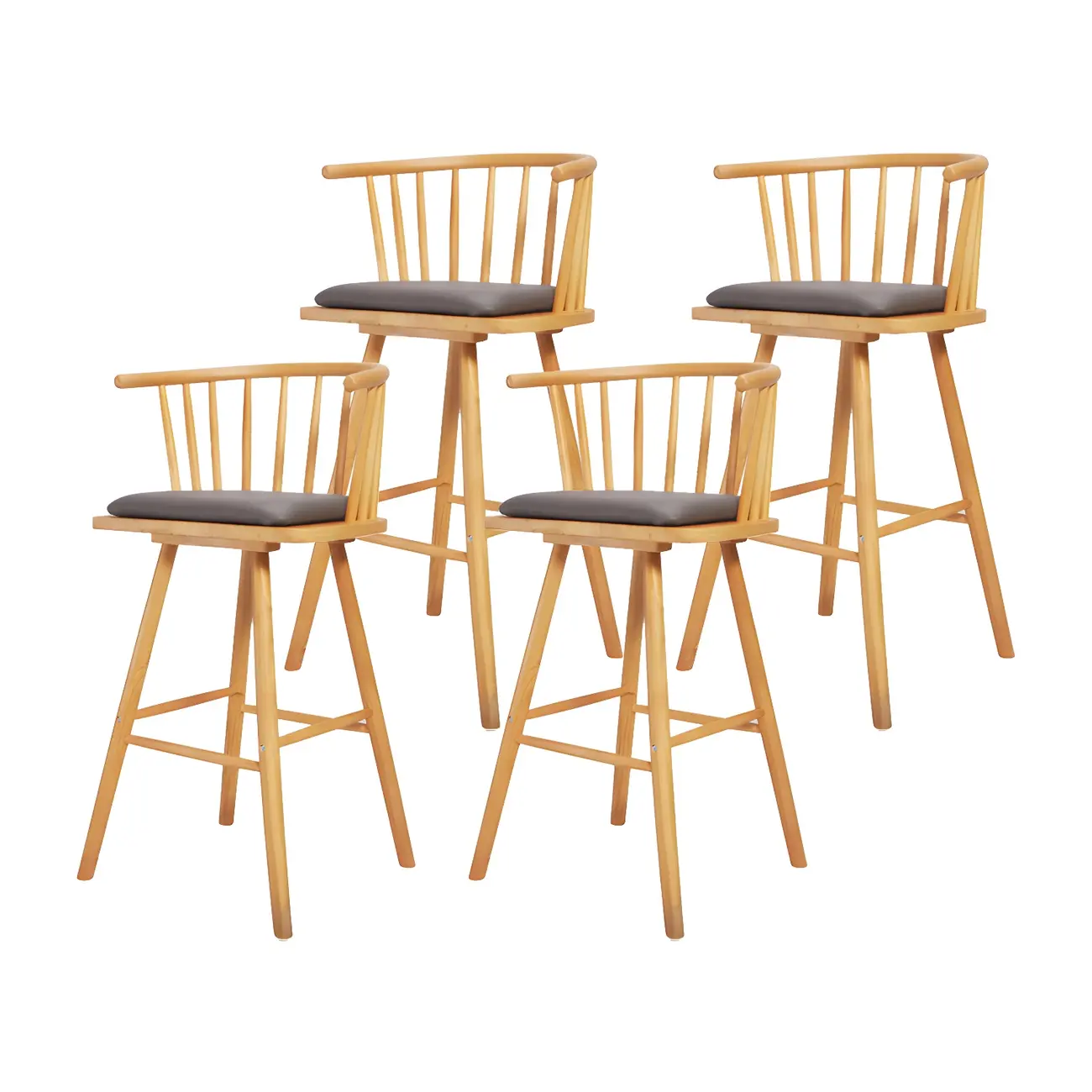 Traditional Wooden Low Back Bar Stool with Cushioned Seat Image - 18 | homeyfad