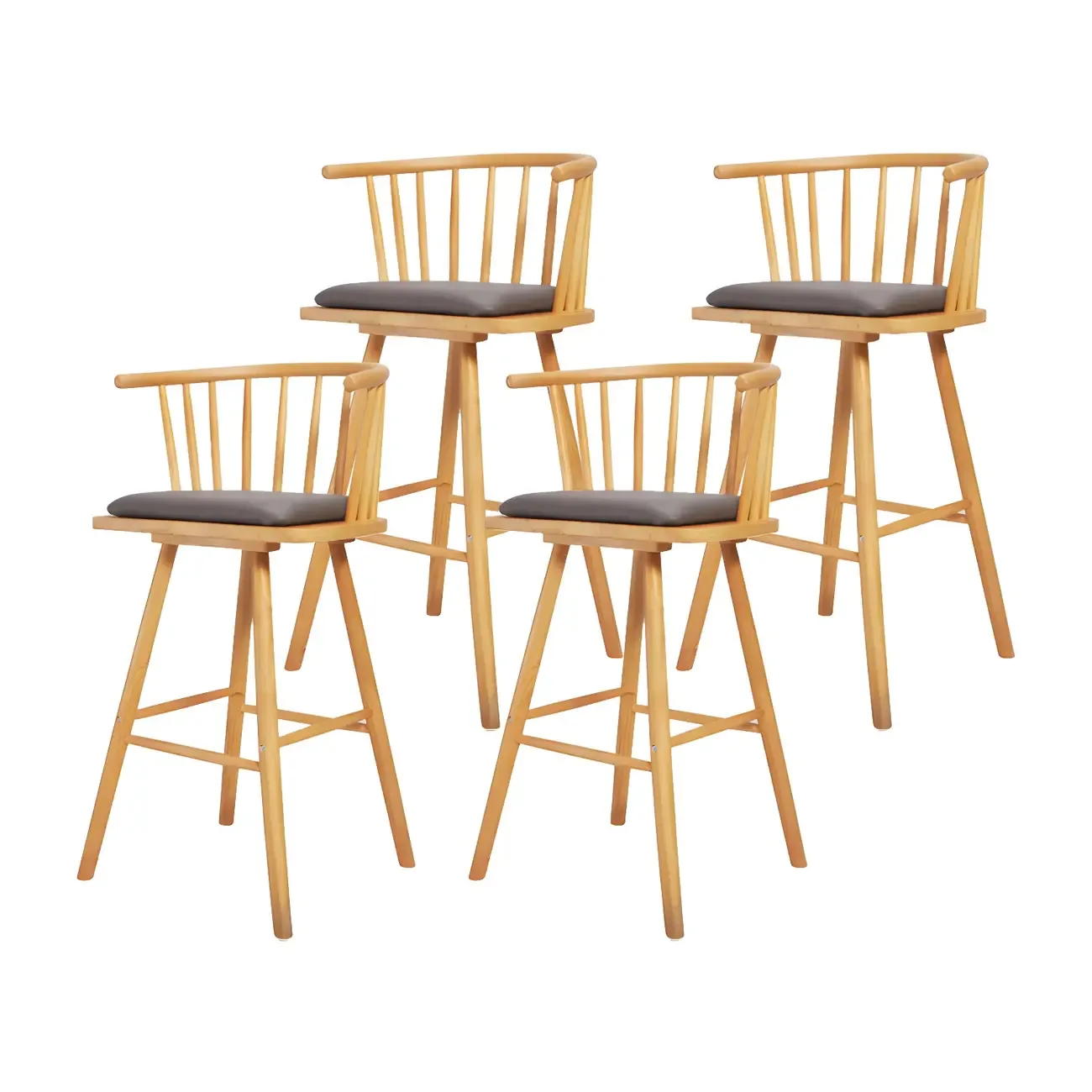 Traditional Wooden Low Back Bar Stool with Cushioned Seat Image - 18