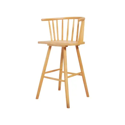 Traditional Wooden Low Back Bar Stool with Cushioned Seat Image - 19