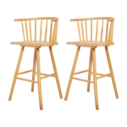 Traditional Wooden Low Back Bar Stool with Cushioned Seat Image - 20