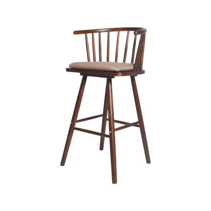 Traditional Wooden Low Back Bar Stool with Cushioned Seat Image - 25