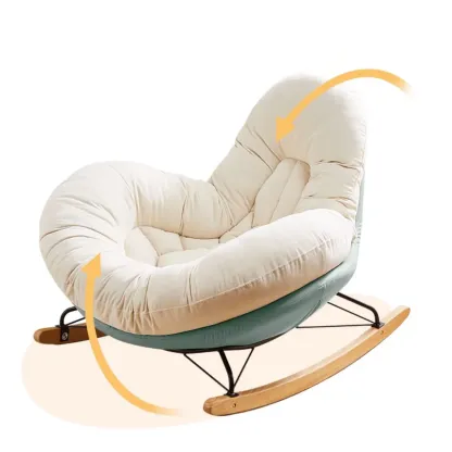 Wide Seat Upholstered Rocking Chair in Beige with Ottoman  Image - 10