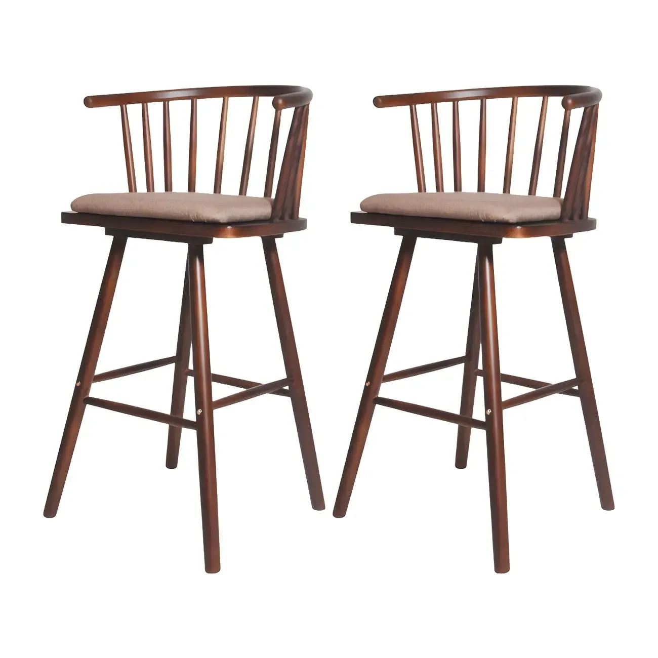Traditional Wooden Low Back Bar Stool with Cushioned Seat Image - 26