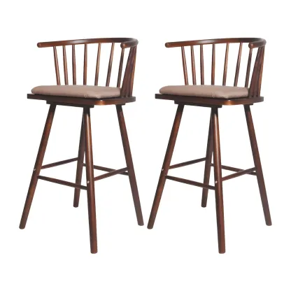 Traditional Wooden Low Back Bar Stool with Cushioned Seat Image - 26