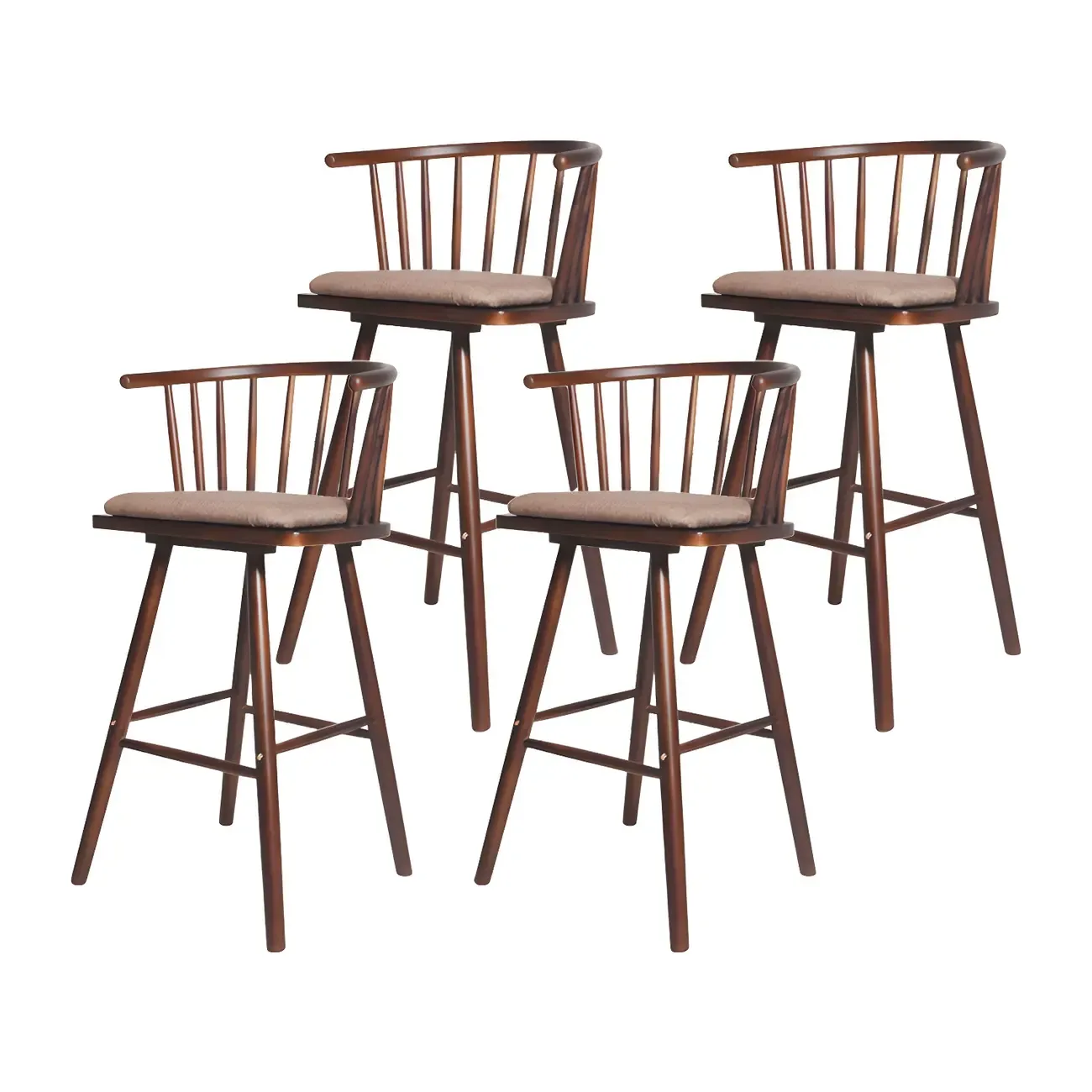 Traditional Wooden Low Back Bar Stool with Cushioned Seat Image - 27