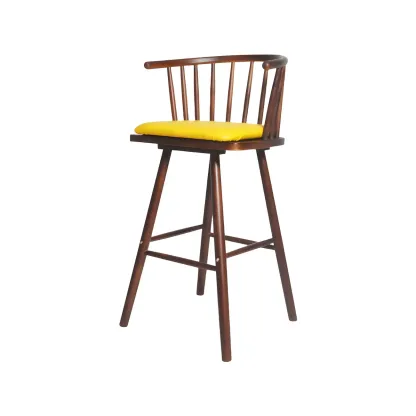 Traditional Wooden Low Back Bar Stool with Cushioned Seat Image - 28