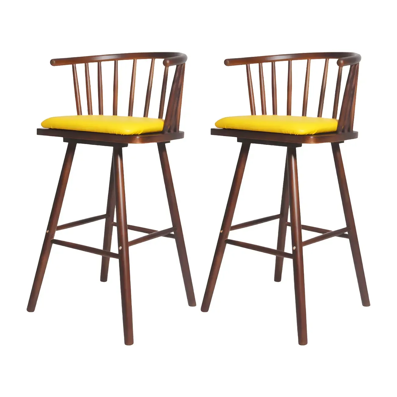 Traditional Wooden Low Back Bar Stool with Cushioned Seat Image - 29