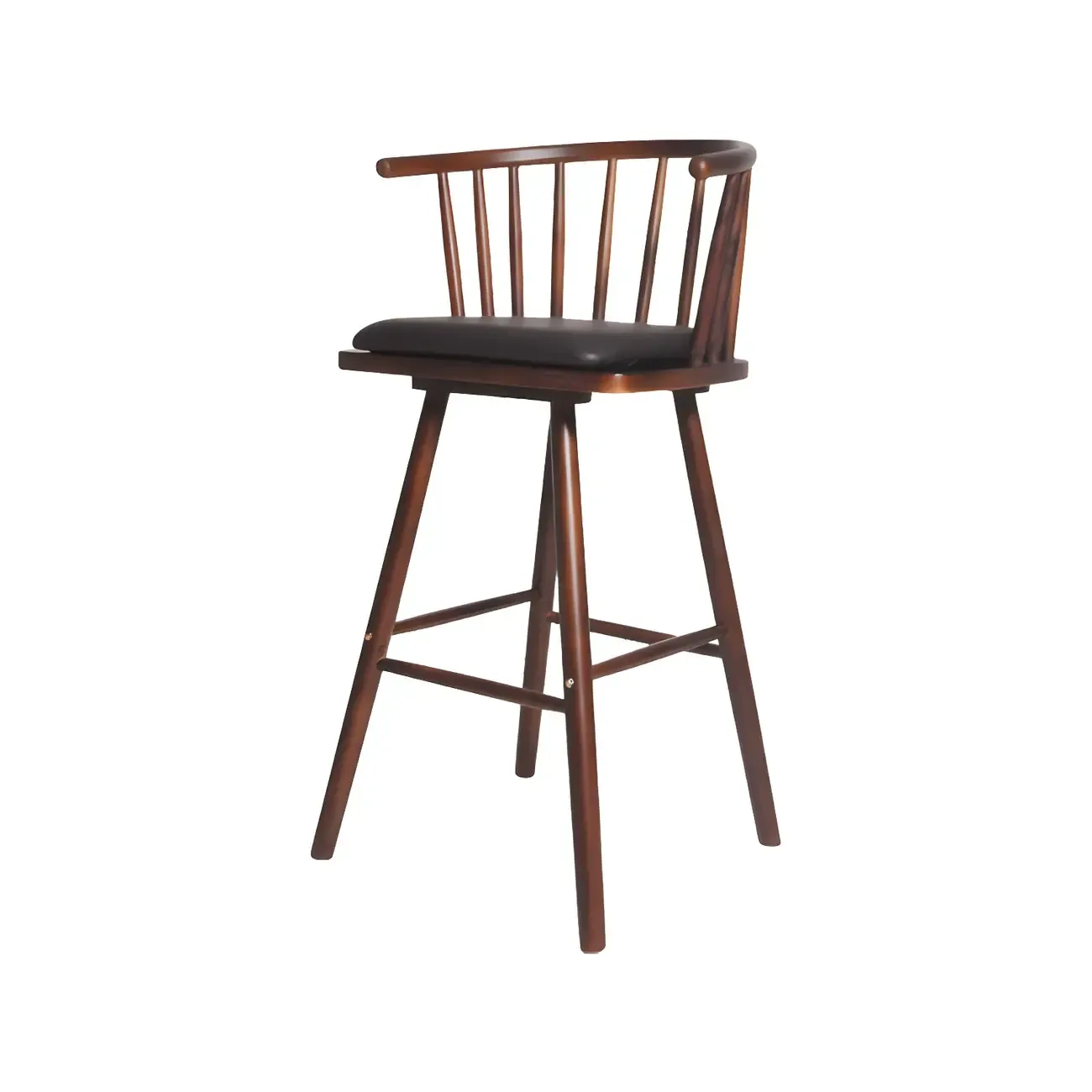 Traditional Wooden Low Back Bar Stool with Cushioned Seat Image - 31