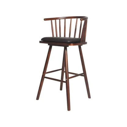 Traditional Wooden Low Back Bar Stool with Cushioned Seat Image - 31