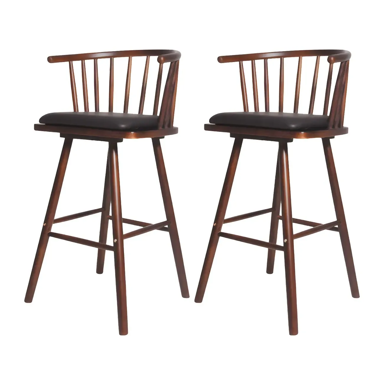 Traditional Wooden Low Back Bar Stool with Cushioned Seat Image - 32