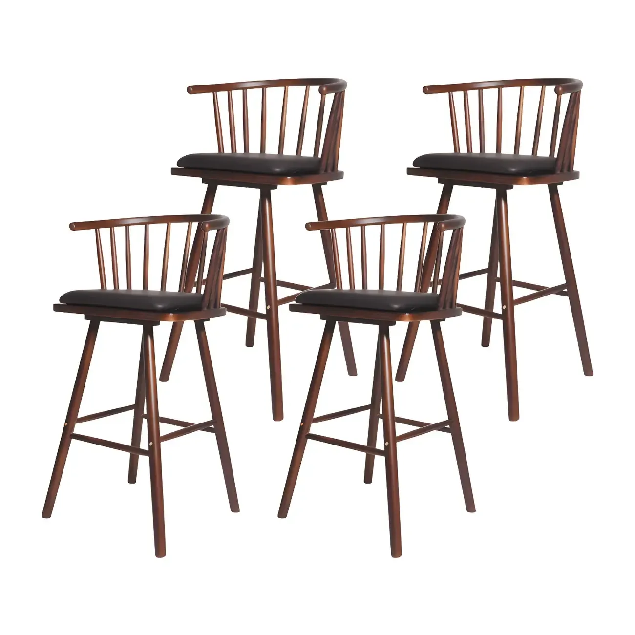 Traditional Wooden Low Back Bar Stool with Cushioned Seat Image - 33