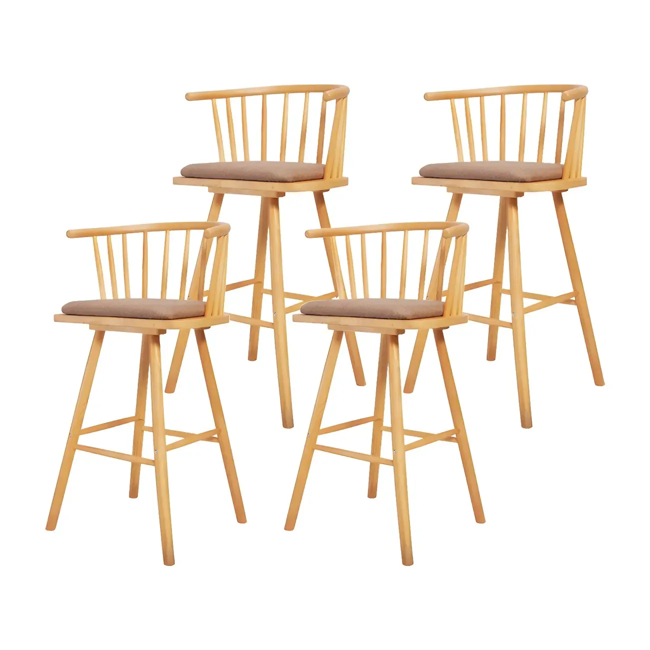 Traditional Wooden Low Back Bar Stool with Cushioned Seat Image - 36