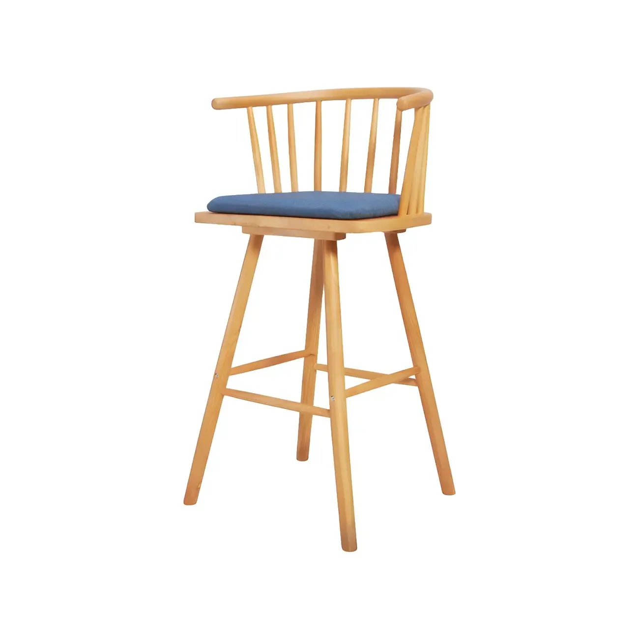 Traditional Wooden Low Back Bar Stool with Cushioned Seat Image - 37