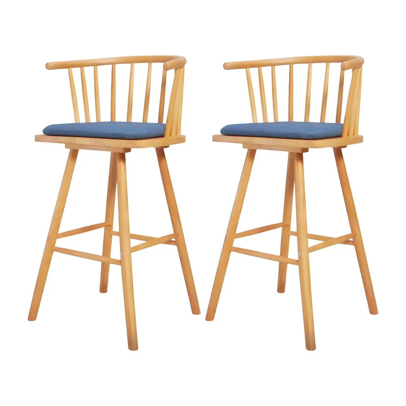 Traditional Wooden Low Back Bar Stool with Cushioned Seat Image - 38