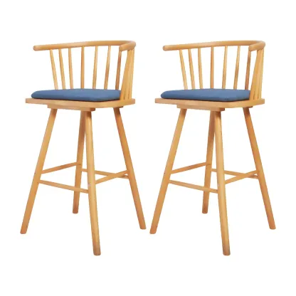 Traditional Wooden Low Back Bar Stool with Cushioned Seat Image - 38