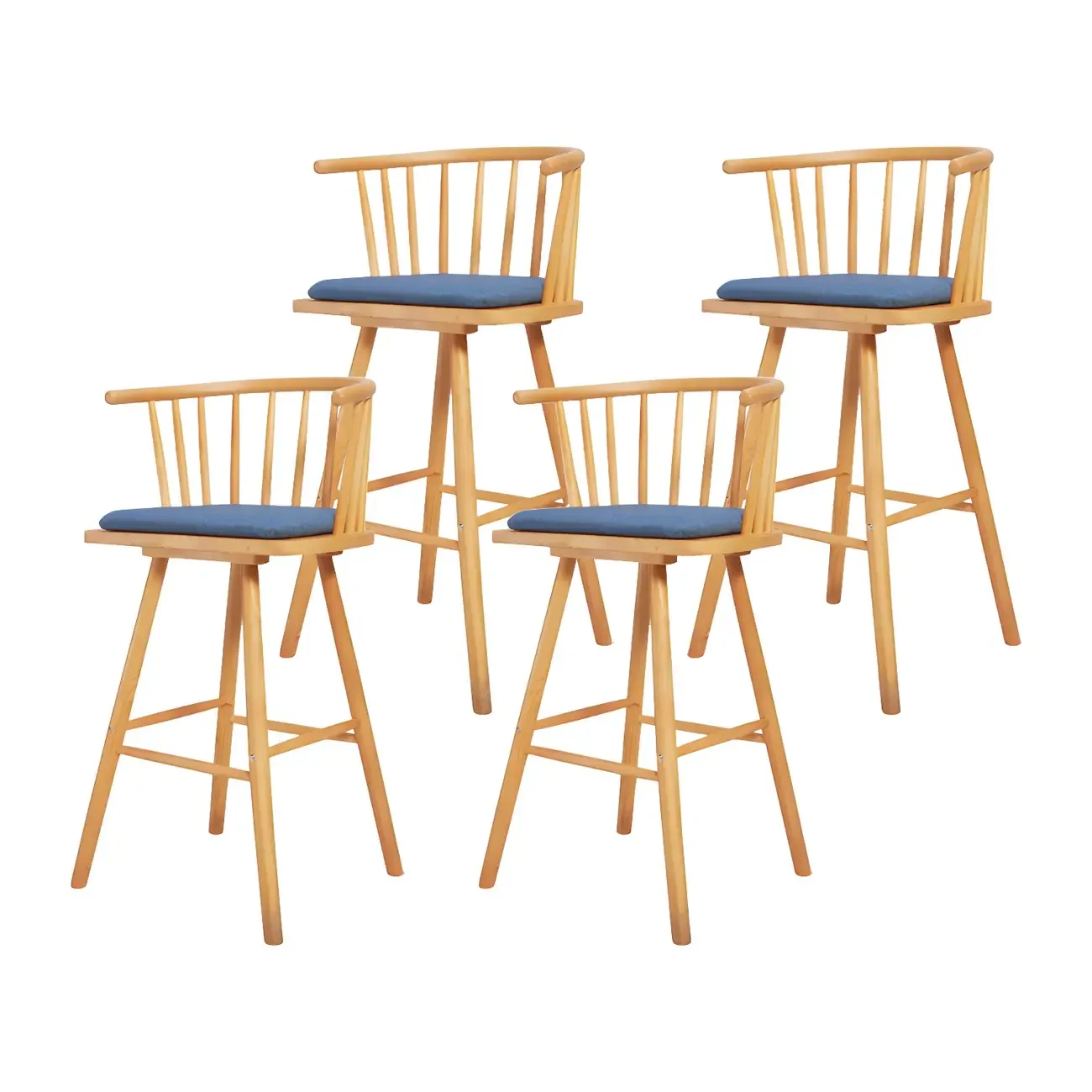 Traditional Wooden Low Back Bar Stool with Cushioned Seat Image - 39