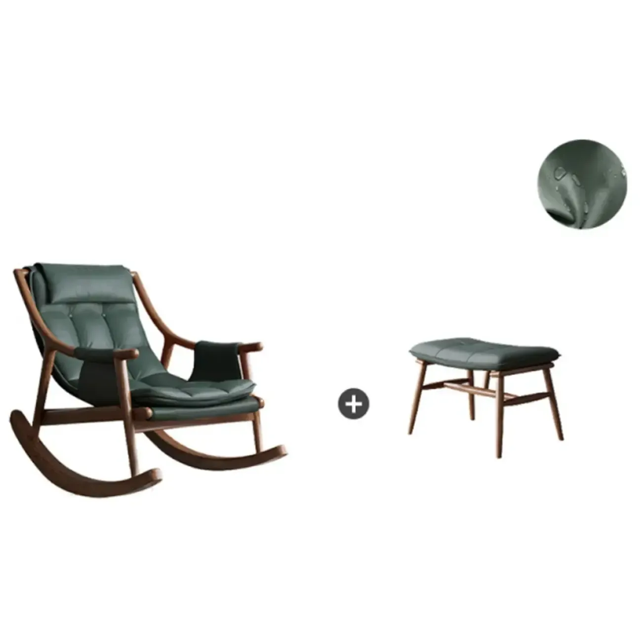 Modern Wood Nappa Upholstered Rocking Chair with Footstool Image - 18