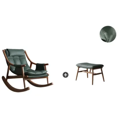 Modern Wood Nappa Upholstered Rocking Chair with Footstool Image - 18