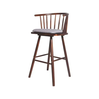 Traditional Wooden Low Back Bar Stool with Cushioned Seat Image - 40
