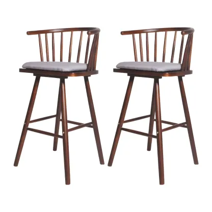 Traditional Wooden Low Back Bar Stool with Cushioned Seat Image - 41