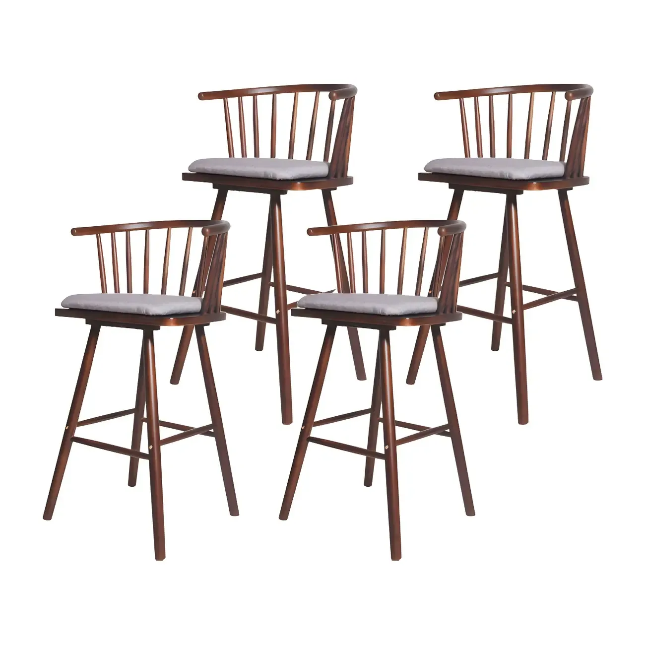 Traditional Wooden Low Back Bar Stool with Cushioned Seat Image - 42