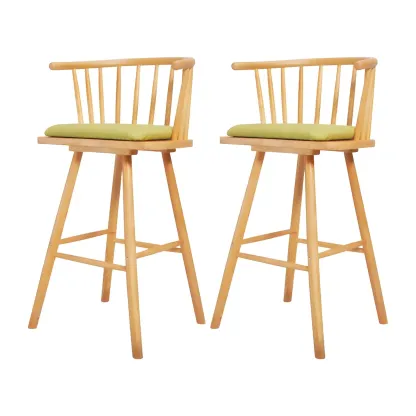 Traditional Wooden Low Back Bar Stool with Cushioned Seat Image - 44