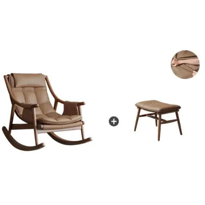 Modern Wood Nappa Upholstered Rocking Chair with Footstool Image - 19