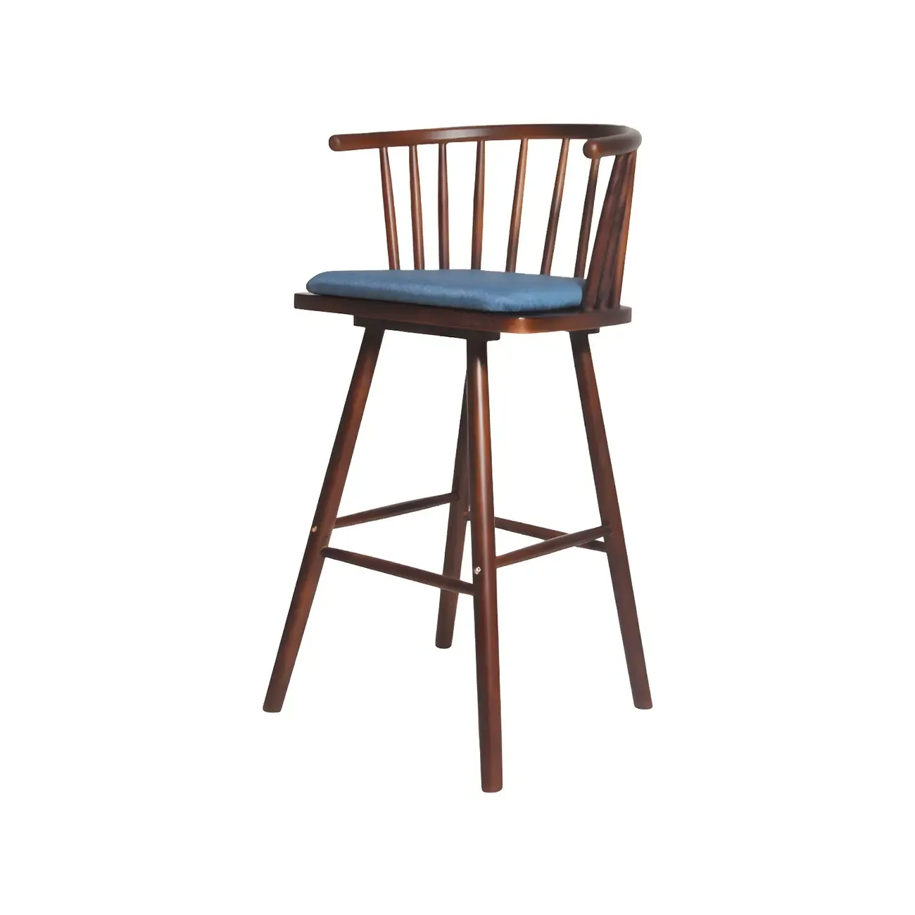 Traditional Wooden Low Back Bar Stool with Cushioned Seat Image - 46