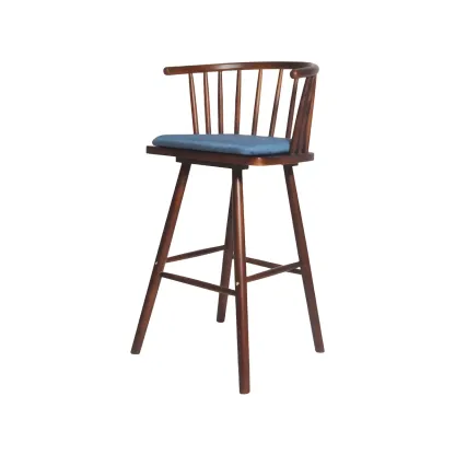 Traditional Wooden Low Back Bar Stool with Cushioned Seat Image - 46