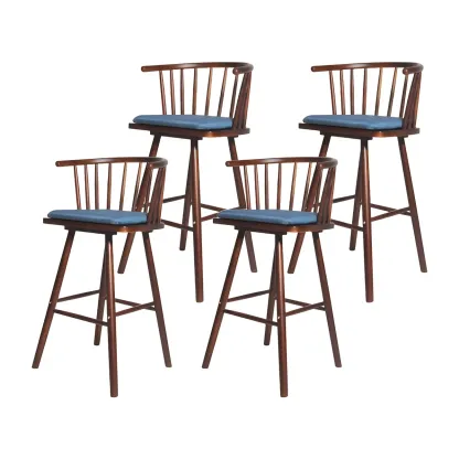 Traditional Wooden Low Back Bar Stool with Cushioned Seat Image - 48