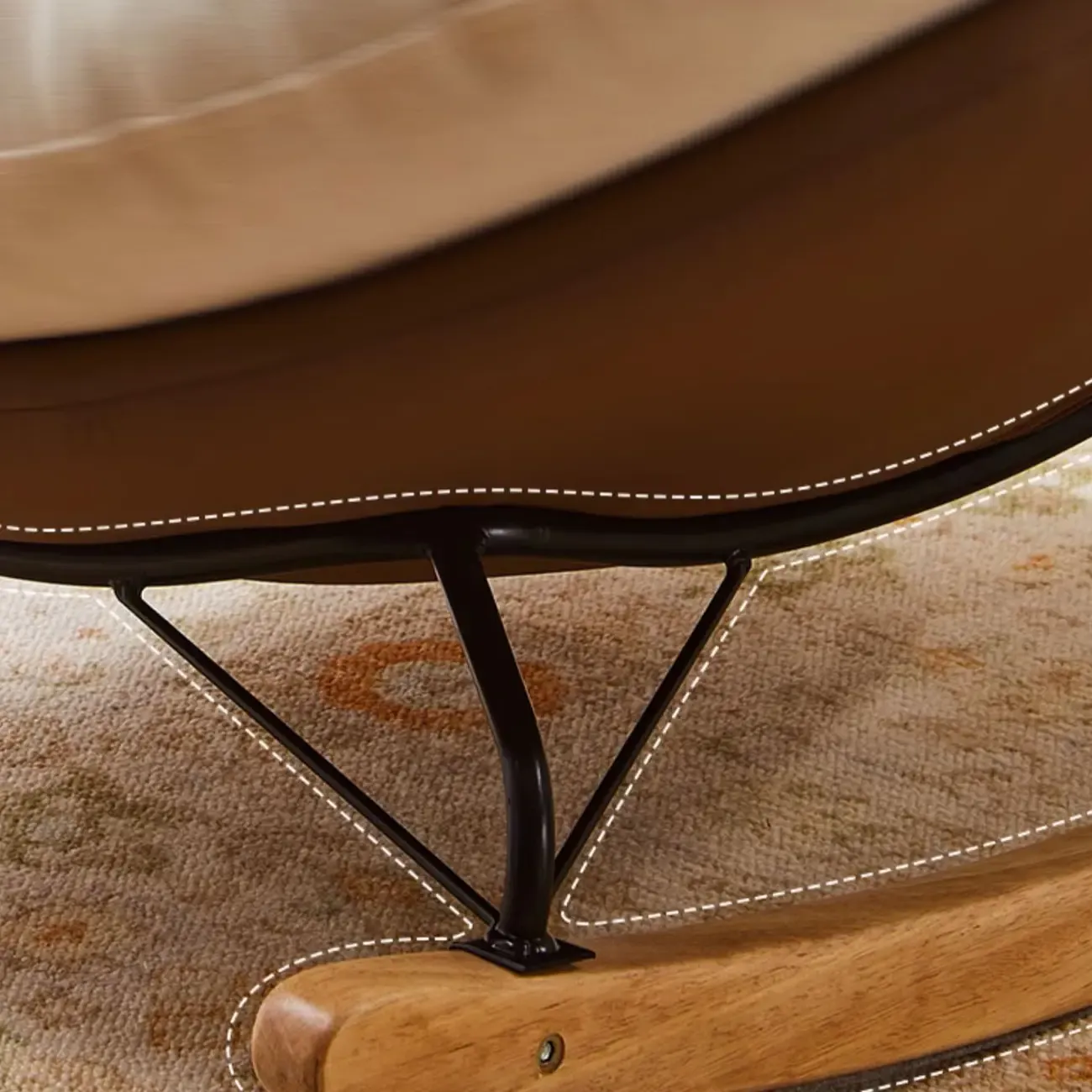 Wide Seat Upholstered Rocking Chair in Beige with Ottoman  Image - 14