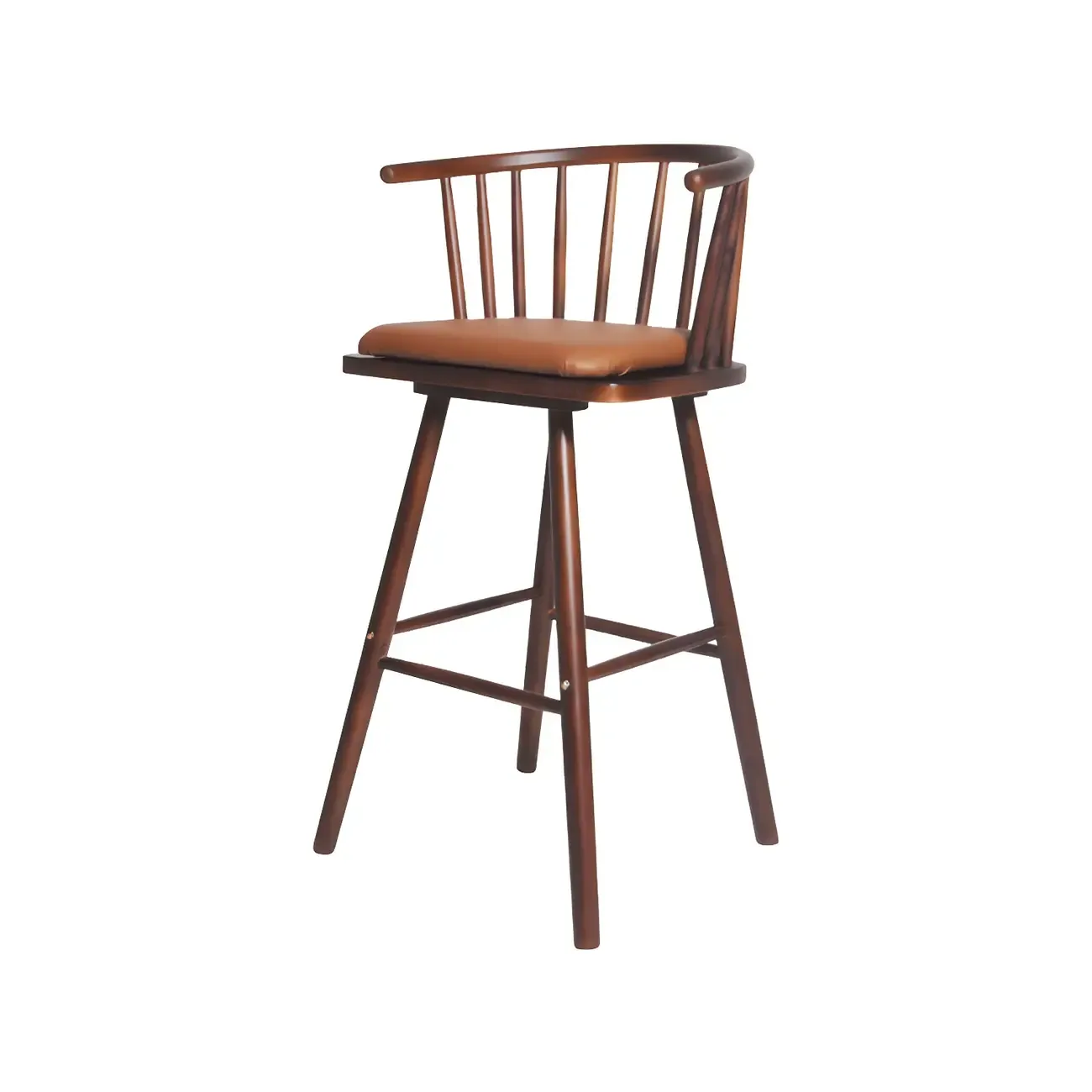 Traditional Wooden Low Back Bar Stool with Cushioned Seat Image - 49
