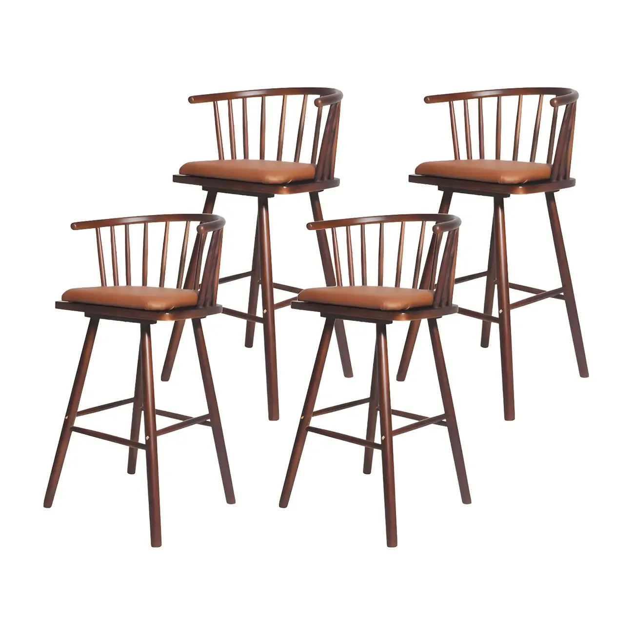 Traditional Wooden Low Back Bar Stool with Cushioned Seat Image - 51