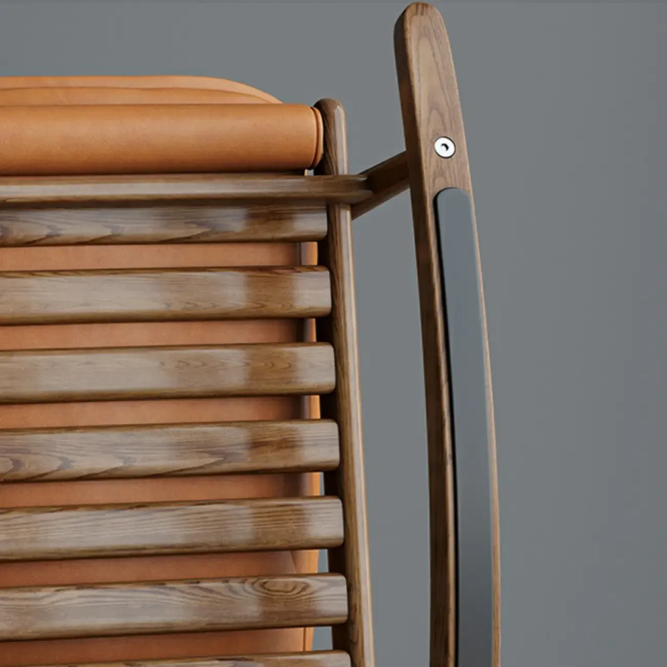 Modern Wood Nappa Upholstered Rocking Chair with Footstool Image - 20