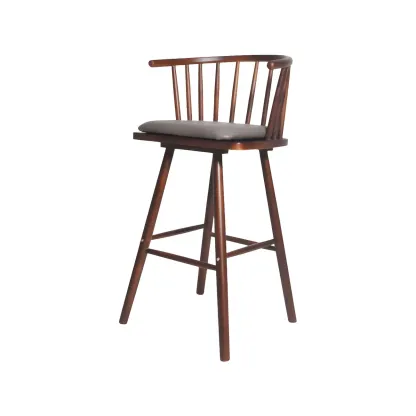 Traditional Wooden Low Back Bar Stool with Cushioned Seat Image - 52