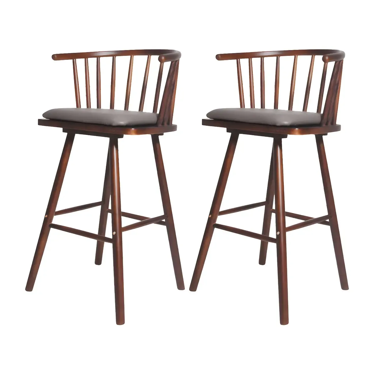 Traditional Wooden Low Back Bar Stool with Cushioned Seat Image - 53