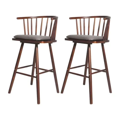 Traditional Wooden Low Back Bar Stool with Cushioned Seat Image - 53