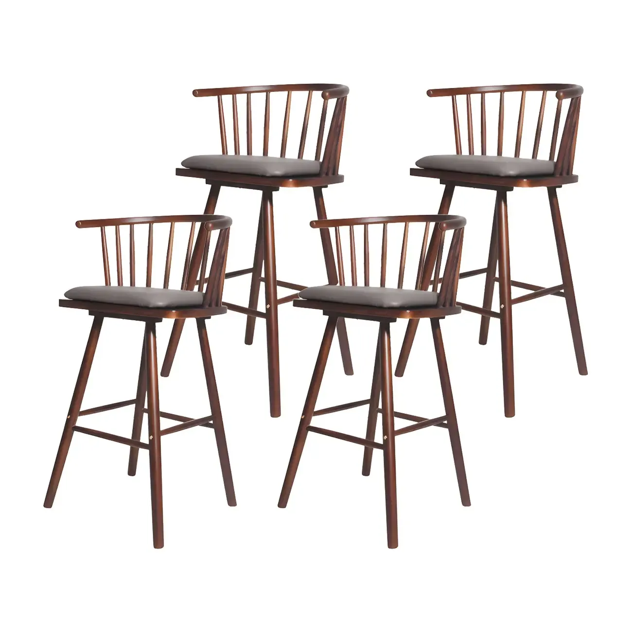 Traditional Wooden Low Back Bar Stool with Cushioned Seat Image - 54