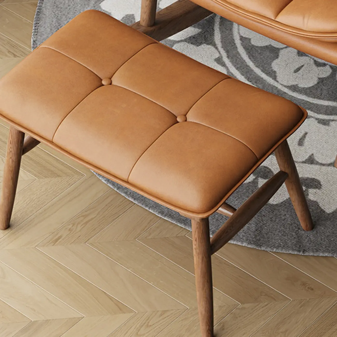 Modern Wood Nappa Upholstered Rocking Chair with Footstool Image - 21 | homeyfad