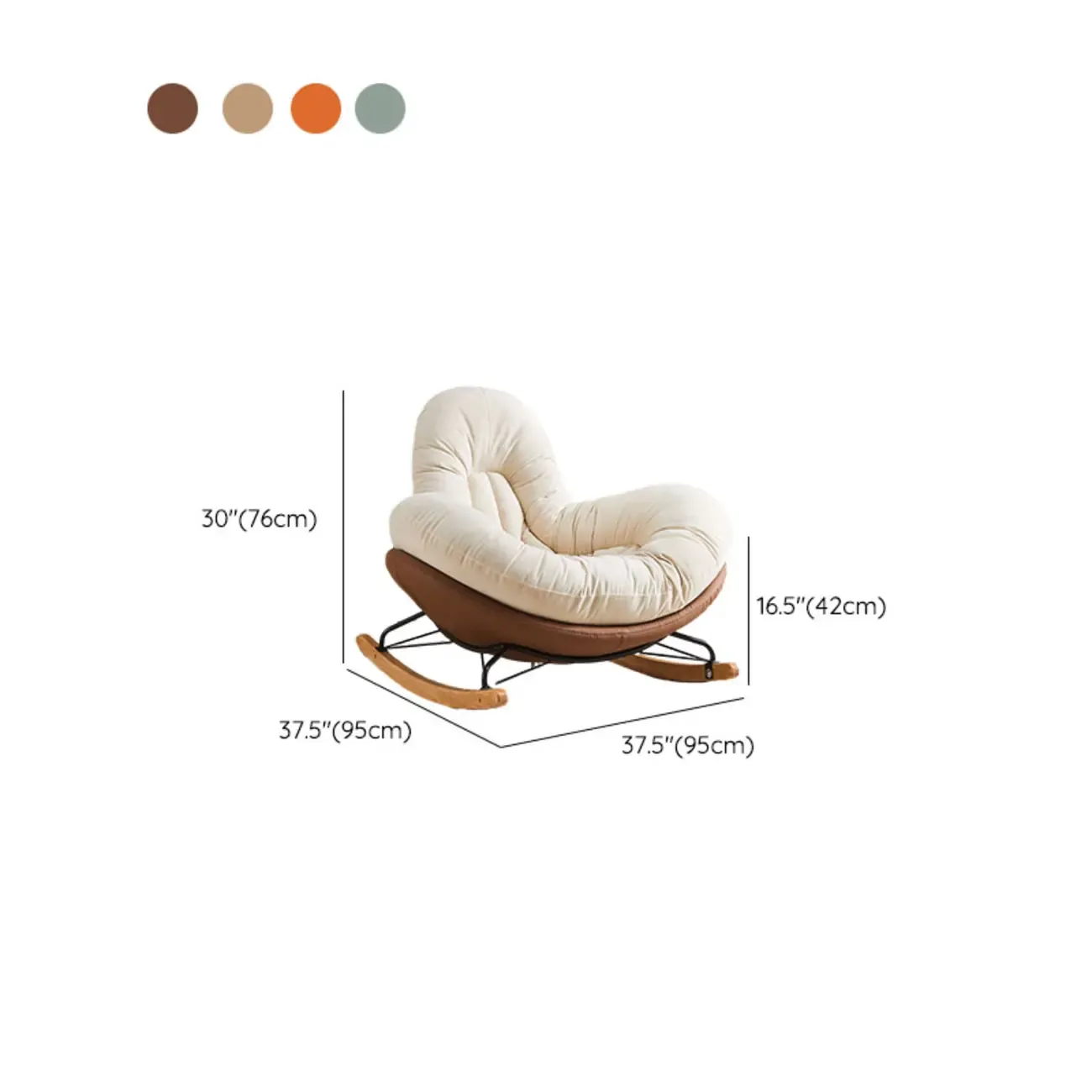 Wide Seat Upholstered Rocking Chair in Beige with Ottoman  #size