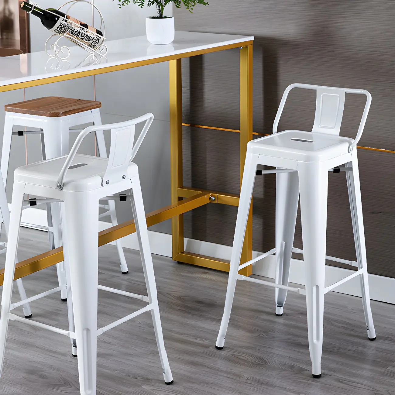 Industrial Metal Bar Stools with Low Back for Dining Room Image - 2 | homeyfad