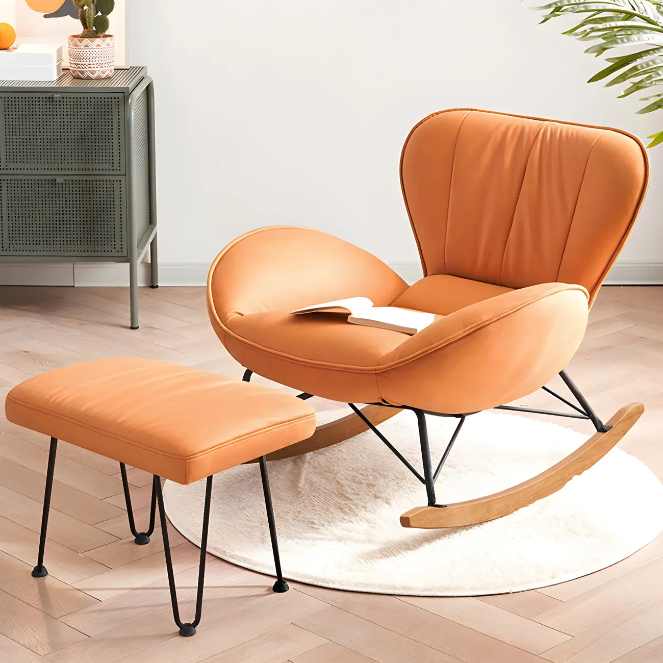 Wingback Faux Leather Rocking Chair with Ottoman for Indoor Image - 1 | homeyfad