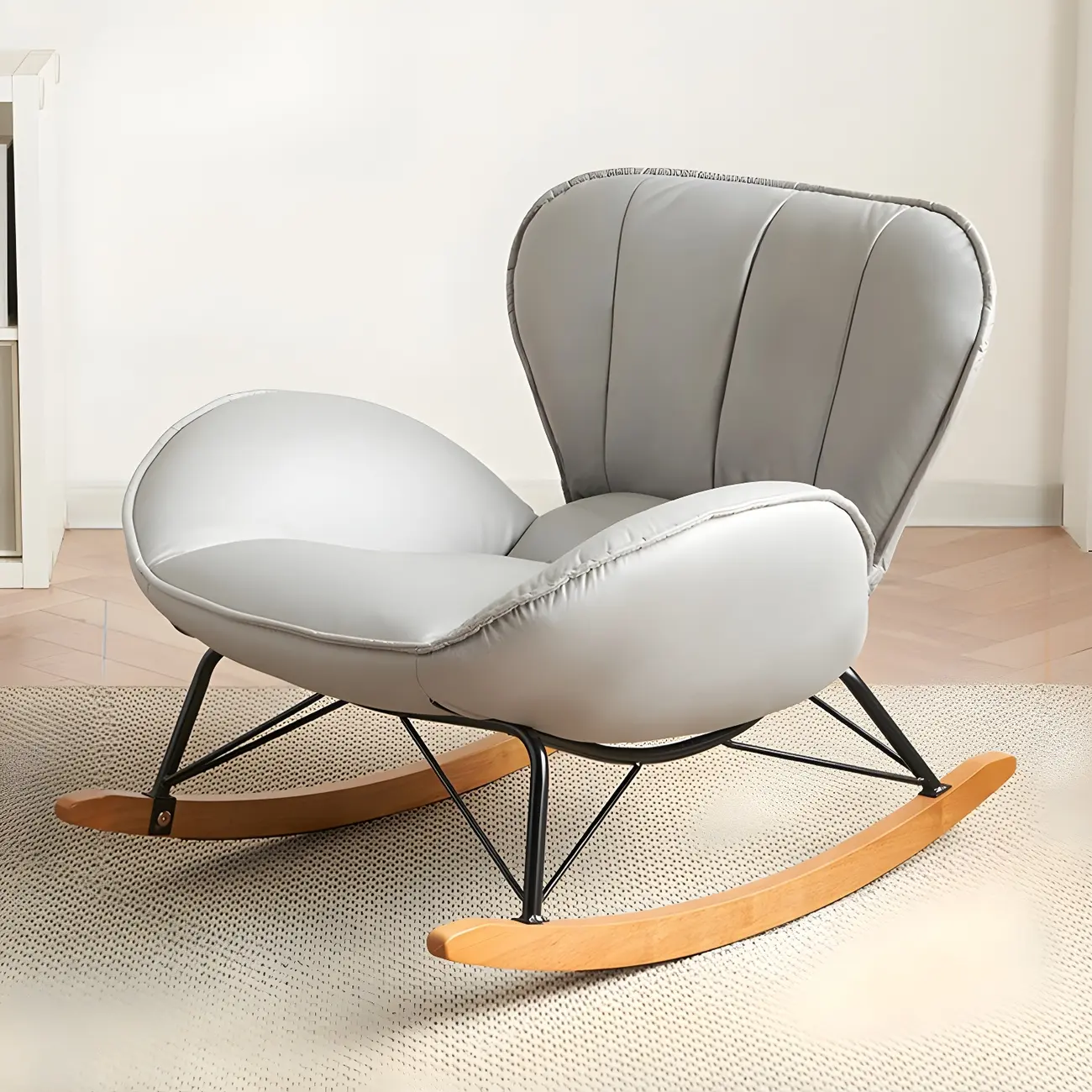 Wingback Faux Leather Rocking Chair with Ottoman for Indoor Image - 2 | homeyfad