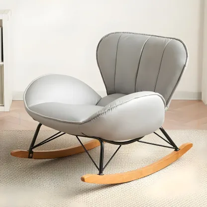 Wingback Faux Leather Rocking Chair with Ottoman for Indoor Image - 2