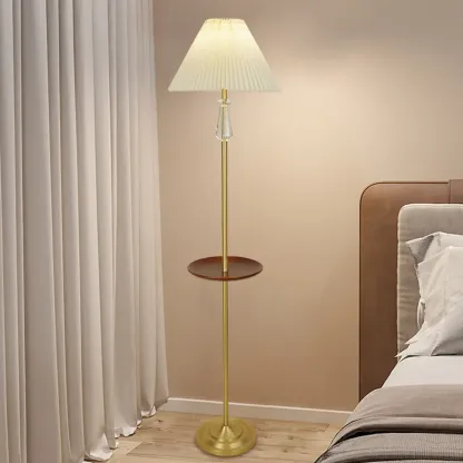 Modern White Floor Lamp with Shelf and Crystal for Living Room Image - 1