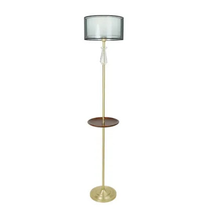 Modern White Floor Lamp with Shelf and Crystal for Living Room Image - 2